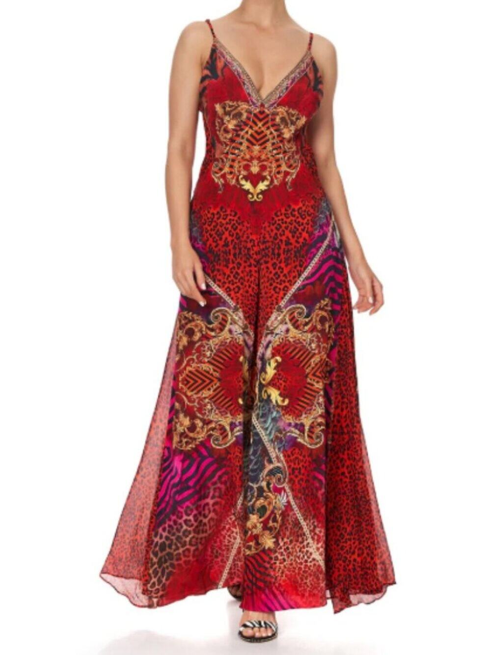 Camilla Slave to the Rhythm Animal Print Wide Leg Silk Jumpsuit Sz XS